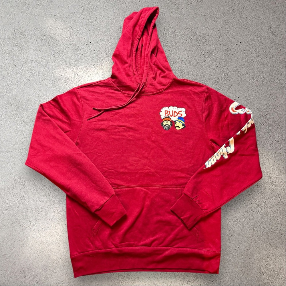 Cheech & Chong Mens Buds Graphic Hoodie Red Long Sleeve Sweatshirt Size Medium
